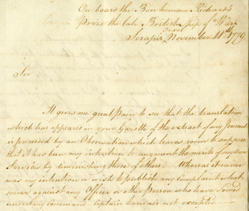 An excerpt from 1779 letter by John Paul Jones is far more intimate than a typewritten page.